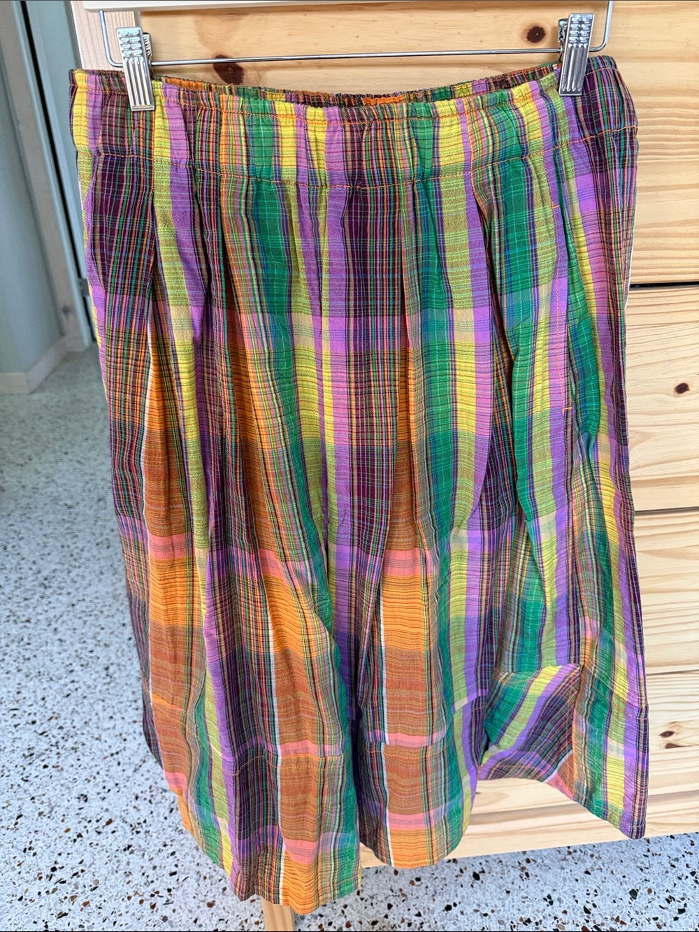 Free People Plaid Cotton Midi culottes  in Green, Purple, Orange & Yellow.